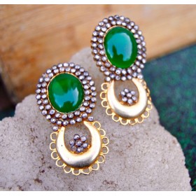 Green Onyx Studded Gold Drop Earrings